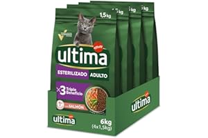Ultima Esterilizado Adult Salmon, Comida seca para gatos, Pack de 4 x 1,5kg, Total 6kg