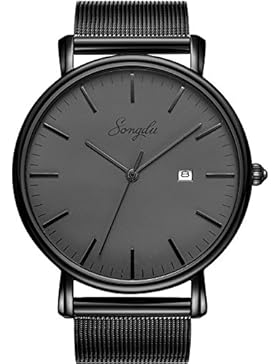 SONGDU Herren Schwarze Quarz Armbanduhr Elegant Casual Edelstahl Quarzuhr Uhr modisch Analog Zeitloses Design...