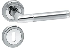49.340.02 Aperit Maniglia per porta modello Savona BB – Maniglia in acciaio inox con molla di supporto su rosette 52 mm – Acciaio inossidabile 304 lucidospazzolato opaco – Include viti di montaggio