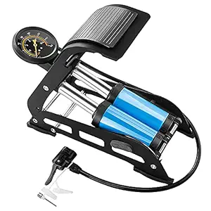 EPAuto Double Cylinder Portable Foot Pump Air Tyre Inflator with Pressure Gauge Portable Air Pump/Tire Inflator (Blue)