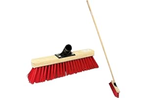 MAXLAND 12” RED 30cm Stiff Broom Outdoor Stiff Yard Brush with Stiff PVC Hard Bristle Brush Durable Support Bracket with 120cm Wooden Brush Handle Heavy Duty Broom Yard Brush Outdoor Garden Sweeping Brush