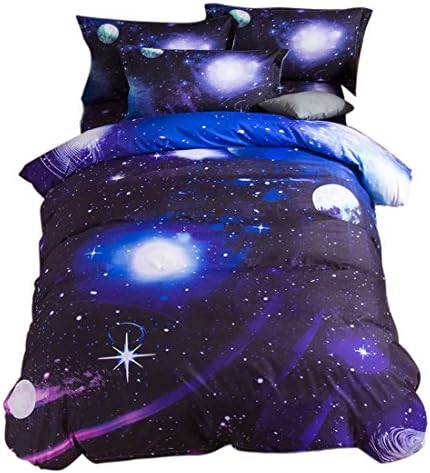 MAIKEHOME Lightweight Polyester Microfiber Zipper Duvet Cover Set, 3D Galaxy Sky Cosmos Night Pattern Single Size Bedding Quilt With Pillowcase(Single, Fuchsia)