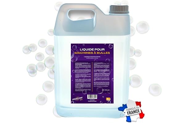 SPARKLERS CLUB Liquide à Bulles 5 Litres pour Machine à Bulles qualité MADE IN FRANCE - Simple d'utilisation, idéal pour soirées DJ, débit supérieur recyclable