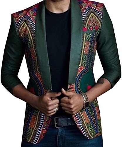 Witkeyseller Men's Sleeves Flower Print African One Button Blazer Jacket Suits As Picture XL