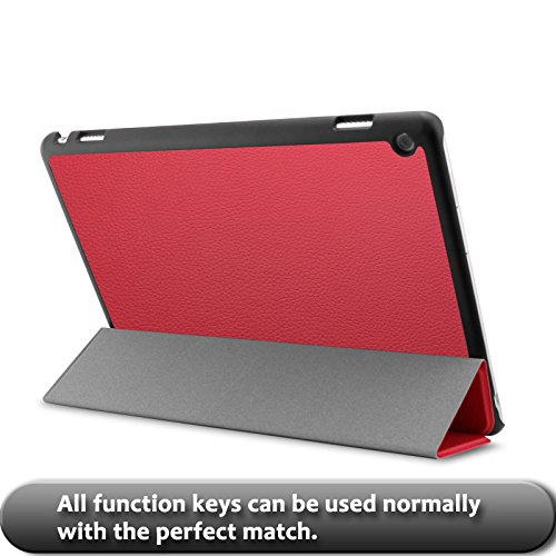 Huawei MediaPad M3 10 Lite 10 Hülle Case, Infiland Ultra Dünn Tri-Fold Muschel PU Leder Ultra Schlank Superleicht Ständer Shell Cover Schutzhülle Etui Tasche für Huawei MediaPad M3 10 Lite 10 (Rot) - 7