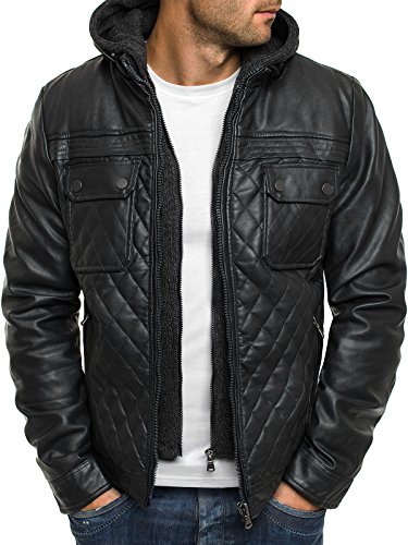 OZONEE Herren Bikerjacke bergangsjacke Kunstleder Sweatjacke Jacke G-RAG 0065 DUNKELGRAU XL