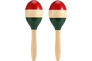 ZEONHEI 1 Pair of 10 Inch 25cm Large Wooden Maracas, Hand Painted Wooden Maracas for Parties, Homes, Schools, Performances, Entertainment