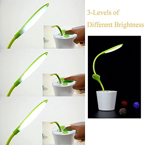 KOBWA Flexible Hals USB Touch Led Lampe mit Lampe Dreistufige Dimmer und Dekor Pflanze Bleistifthalter (Grüne) - 4