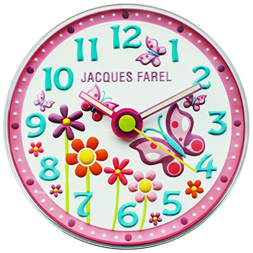 JACQUES FAREL WAL01 Butterfly - Schmetterling Kinderzimmer lautlos Wand Uhr Mädchen Kinderwanduhr geräuscharm Kunststoff Analog