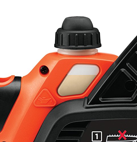 Black+Decker 18V 2.0Ah Li-Ion Akku-Kettensäge, Motorsäge, 25cm Schwertlänge, maximale 180mm Durchmesser Schnittleistung, inkl. Li-Ion-Akku und Ladegerät, GKC1825L20, schwarz orange - 9
