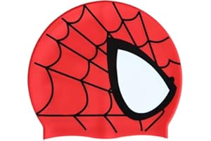 GOBFAR Badekappe für Kinder, Schwimmkappe Bademütze, Spider Man Badehaube, Schwimmhaube Silikon, Jungen und Mädchen im, Bequeme Passform für langes und kurzes Haar