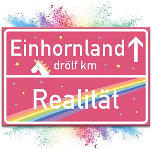 Unicorn door/wall sign, 30 cm x 20 cm, pink, city limits sign for Einhornland (unicorn land)