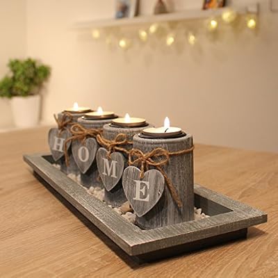 Dszapaci Décorations Maison pour Salon Ensemble de Porte-Bougies Tea Light Décor de Table en Bois