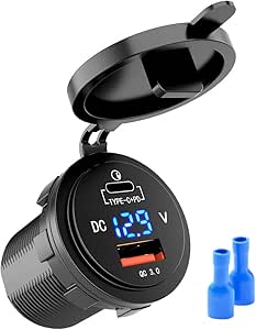 MICTUNING 36W Schnelles PD USB-C-Autoladegerät - USB-Schnellladegerät 3.0 + Typ C-Ladegerätbuchse mit LED-Digital-Voltmeter - Universalsteckdose für 12 / 24V-Marine-PKW-Motorrad mehr