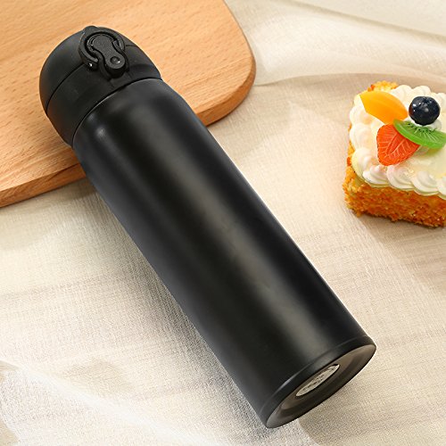 Preisvergleich Produktbild FunRun 500ml Edelstahl Isolierflasche, Thermosflasche, Isolierkannen Kitchen thermoses Edelstahl isoliert ,Thermoskanne Trinkflasche Edelstahl Tragbarer Tee / Kaffee / Heißgetränk Tasse, Schwarz