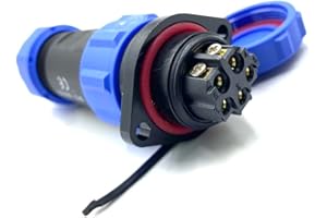 BAYZCONN Connettore Spina aeronautica SP21 Spina aeronautica flangiata a 5 pin senza saldatura a 2 fori IP68 Spina aeronautica impermeabile e antipolvere per lampade 500V 30A (cavo a crimpare a vite 12AWG)