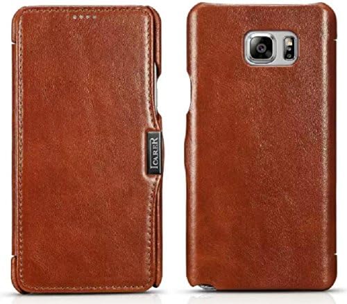 Galaxy Note 5 Natural Genuine Flip, i-Nings [Vintage Series] Premium Concise First Layer Real Leather Full Body Protection Magnetic Adsorption Slim Case Cover for Samsung Galaxy Note 5 (Brown)