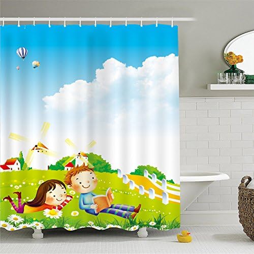 BYLE Digital Stamp Bathroom Curtains Bathroom Waterproof Anti-Mildew,150X180, Fresh Cartoon