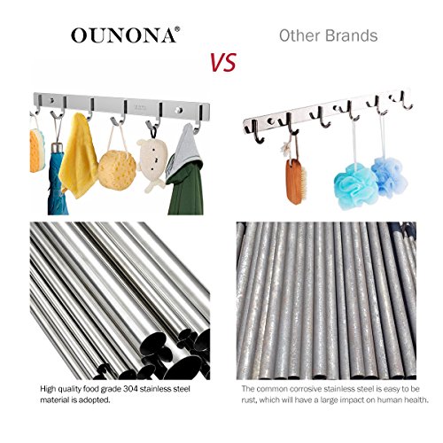 OUNONA Garderobenleiste Hakenleiste Edelstahl Garderobenhaken Mit 6 Haken für Kleidung und Schlüssel, Edelstahl, 17,32 Zoll - 3