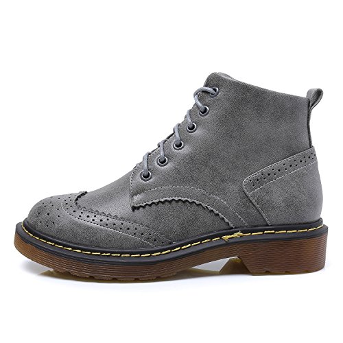 Smilun Damen Kurzschaft Stiefel Brogue Schnürstiefel - 2