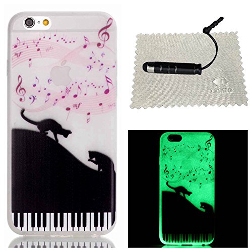 iPhone 5S Painted TPU Luminous Shell,TOCASO Creative Phone Case Silicone Gel Skin Transparent Cover,Novelty Protective Back Case for iPhone 5S,Slim Fit Bumper Shell Cases with Black Stylus and Clean Cloths for Apple iPhone 5/5S - Black Cat