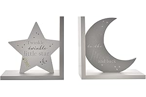 Bambino CG1520 Star & Moon Shaped Bookends Pale Blue with Text"Twinkle Twinkle" &"Love You to The Moon" Nursery Baby
