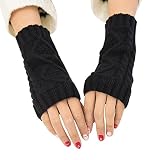  JUNGEN Guantes de Invierno de Mujeres Guantes sin dedos Mitones de punto para Niñas, Negro