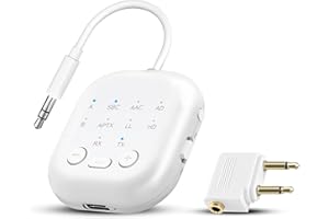 EFFDRDFS Bluetooth Transmitter & Receiver, Supports 2 Headphones Dual Connection, aptX-Low Latency Bluetooth Adapter, 3.5mm Aux Jack Audio Transmitter for TV/Plane/Travel/Gym/Car, White
