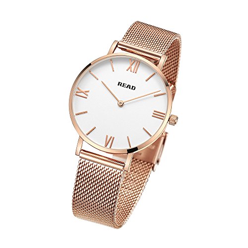 READ Reloj para Mujer, Reloj de Cuarzo, Marca de fábrica Superior, Relojes de Pulsera ultrafinos (Gold-White)