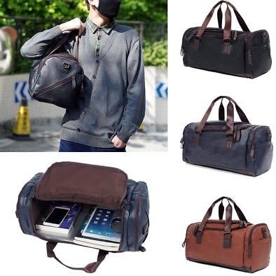 Travel Bag, Hipsteen Man's Large Capacity PU Leather Duffel Tote Handbag Retro Gym Holdall Sports Weekend Barrel Shoulder Gym Bag - Brown