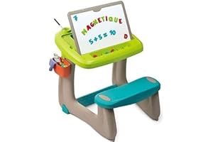 Smoby - Bureau Petit Ecolier - Bureau pour Enfant - Double Face Blanche Magnétique + Ardoise Craie - 80 Accessoires Inclus - Dès 3 ans - 420103, Mixte