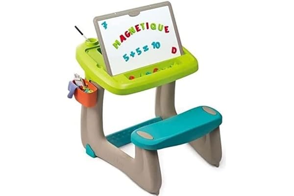 Smoby - Bureau Petit Ecolier - Bureau pour Enfant - Double Face Blanche Magnétique + Ardoise Craie - 80 Accessoires Inclus - Dès 3 Ans - 420103, Mixte
