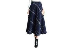Artykey Jupe Longue Femme Hiver Vintage Élégant Taille Haute Carreaux Maxi Jupe Laine A-Ligne Plissée Skirt S-3XL