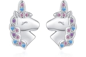 LUTAKU Cute Unicorn Earrings for Women Girls, 925 Silver Cubic Zirconia Sweet Animal Studs for Women Girls Anniversary Birthday Jewellery Gift