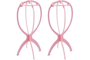 YANTAISIYU 2 Pezzi Portatile Supporto per Parrucca Testa Wig Stand Testina Porta Parrucche di Plastica (Rosa）