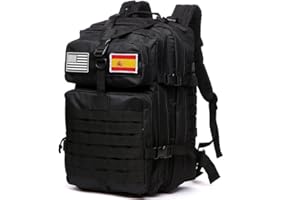 Olyndra Mochila militar 50L – Mochila hombre y mujer Impermeable, mochila tactica con cremallera reforzada, diseño Molle, para supervivencia y uso diario parches de España y USA removibles