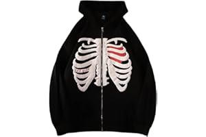 YINGKE Felpa con Cappuccio con Stampa Scheletro con Zip da Donna Felpa con Cappuccio Manica Lunga Y2K E-Girl Pullover Giacche Casual Felpa con Cappuccio Gotico Harajuku Streetwear