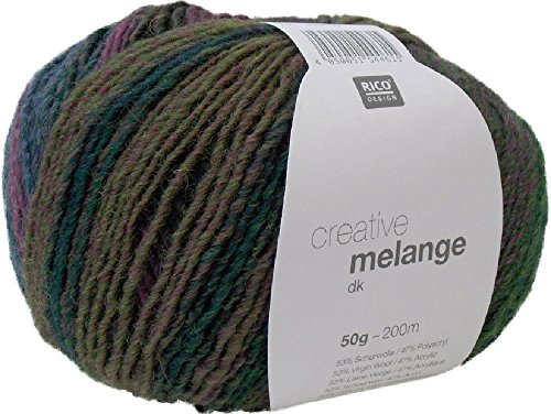 Rico Creative Melange dk Fb. 05 – lila/oliv, Wolle mit Farbverlauf, Nadelstärke 3,5 – 4 mm, zum Stricken & Häkeln