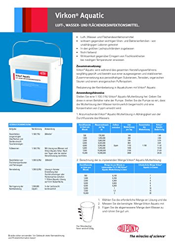 Virkon Aquatic – professionelles Wasserdesinfektionsmittel, bekämpft effektiv Viren, Bakterien und Pilze im Koiteich und am Koi. Virkon Aquatic ist ein starkes, komplex zusammengesetztes, keimtötendes Wasserdesinfektionsmittel mit einer einzigartigen, patentierten Wirkstoffformel. Virkon Aquatic bekämpft KHV, Columnaris, Aeromonas und Pseudomonas. Das Original von Dupont, 480g Dose - 4