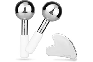 ‎VRAIKO VRAIKO ICES Globes i zestaw Gua Sha, narzędzia ze stali do masażu twarzy, chłodzące masażery do redukcji cieni i opuchlizny, wspomaganie drenażu limfatycznego (Biały)