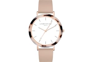 Liebeskind Berlin Damen Armbanduhr – Rundes Gehäuse mit gemustertem Acetat-Topring – Lederarmband – Schlichtes Ziffernblatt – Elegante Quarzuhr