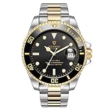 HerrenUhren, TEVISE T801 mechanische Uhren Männer, leuchtende ArmbandUhren für Männer, Wasserdichte Luxus-Kleider Wache Automatik mit Stahlband - Gold & Silver Band