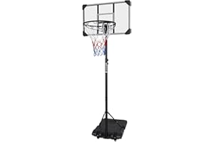 FUNJEPE Tragbarer, freistehender Basketballkorb und Ständer, höhenverstellbar, mit transparentem Rückwand-Set-System für drinnen und draußen, 165–213 cm