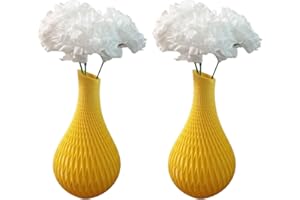 Room Decor by Flourish - MATCHING PAIR of Vases with Artificial Flowers - Mustard Yellow - Perfect for Home Decor, Living Room, Bedroom or Bathroom Ornament.
