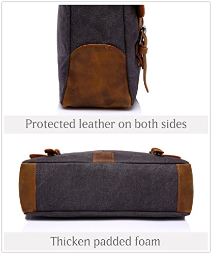 Vaschy Leder Umhängetasche Beiläufiger Echtes Unisex Messenger bag Laptop Schulterbeutel Rucksack mit abnehmbarem Bügel - 6