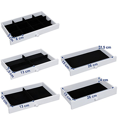 Songmics XXL Schmuckkasten Schmuckkoffer 6 Ebenen mit 5 Schubladen mit Spiegel Holz(MDF) weiß JBC55W - 7