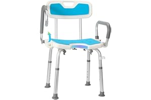 Sonnewelt Sgabello da doccia con braccioli e schienale rimovibili, regolabile in altezza, 37,5 – 50,5 cm, piedini antiscivolo, stabile per gli anziani