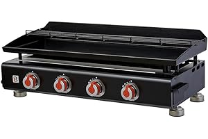 Brasero - Plancha Silvia II G 4 Feux Brasero - Surface Cuisson 84 x 34 cm - 4 brûleurs - Plaque Acier émaillée - Grille de réchauffement - Piezo intégré - Tiroir Graisse - Jusqu'à 12 convives - 10 KW