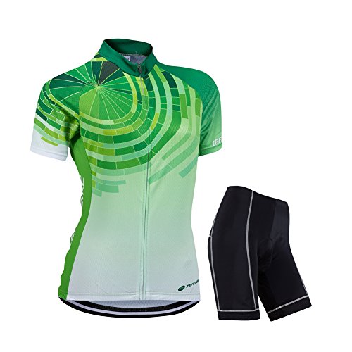 ZEROBIKE® Frauen Kurzschluss Hülse mit Reißverschluss-einen Kreislauf durchmachenjersey Jacken-einen Kreislauf durchmachenhemd Schnelles trockenes atmungsfähiges Kissen 3D füllte KurzschlussStrumpfhose-Hosen