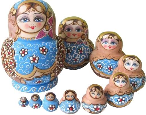 ANKKO 10pcs Wooden Russian Matryoshka Nesting Dolls Painted Dolls, Blue